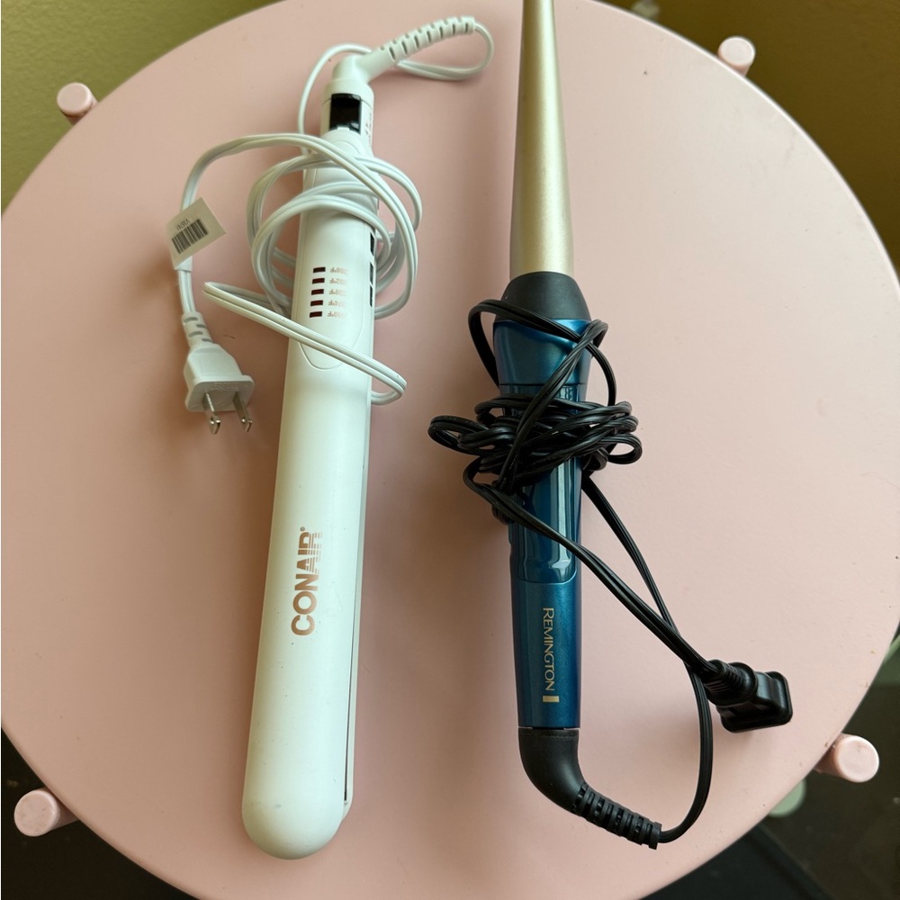 Conair White Flat Iron and Remington Blue Curling Wand